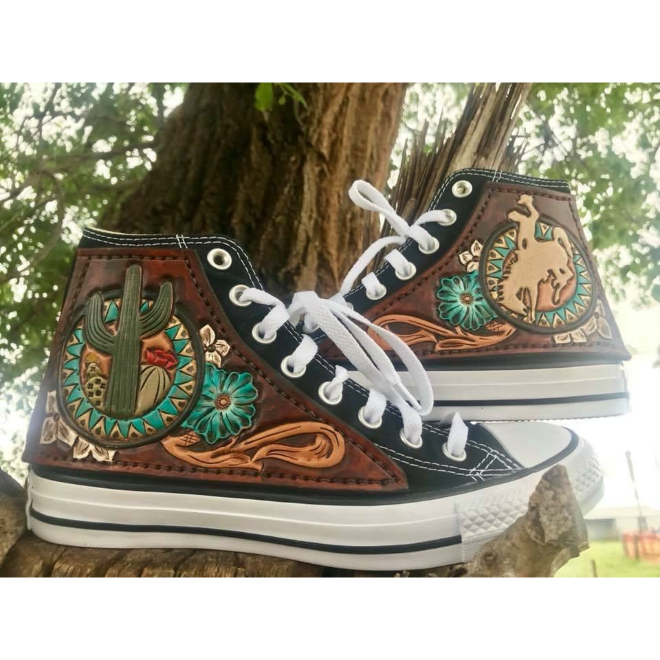 Leather tooled converse Clearance