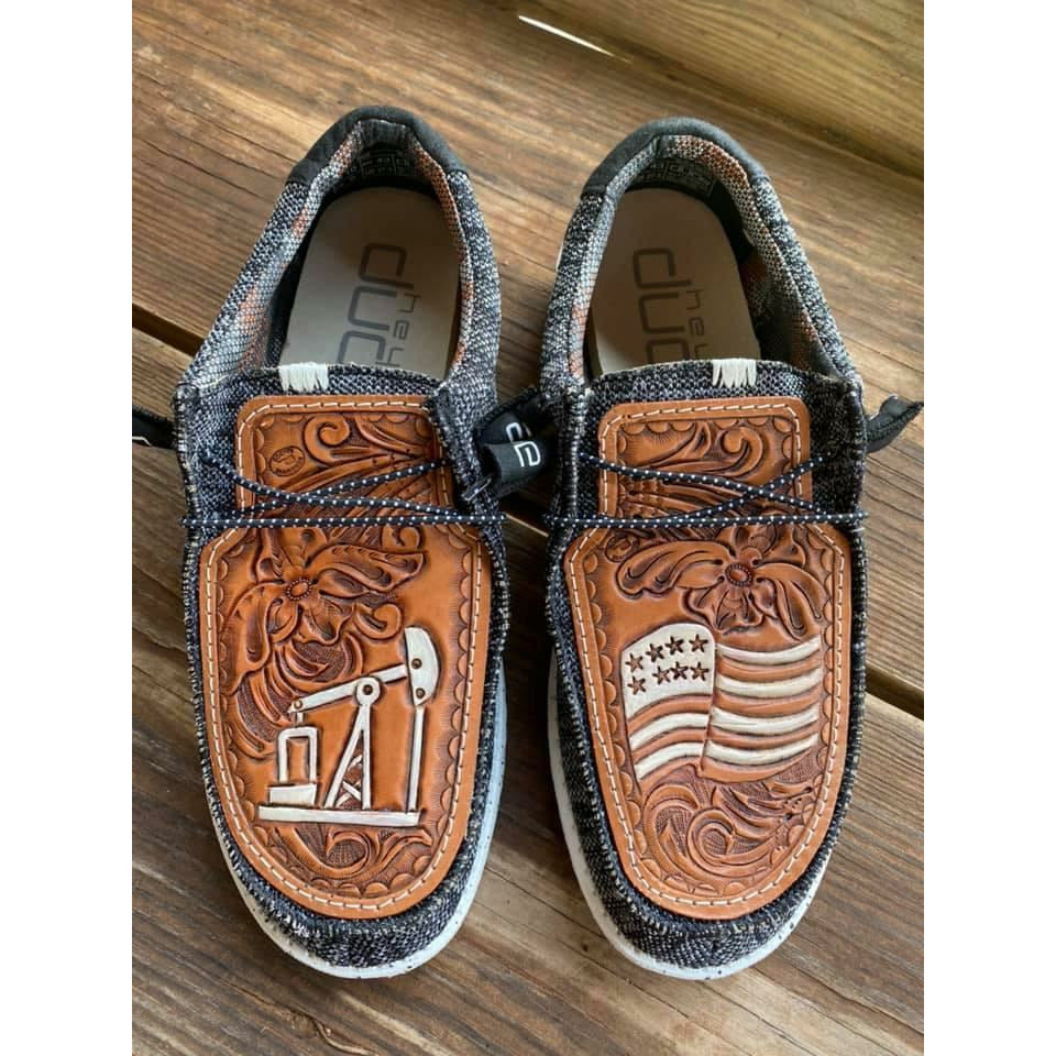 Dude Shoes Custom Mens Hey Dudes Leather Goods Tooled Leather Hey