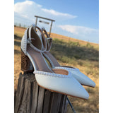 Pearl edged Closed Toe white Tooled heels (Heel only-3 inch)