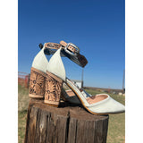Closed Toe Tooled Heels 3 inch-White