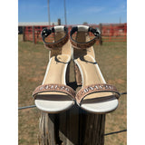 Custom Design White Open Toe Tooled Heel with ankle Strap  -2.75in