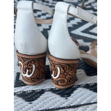 Custom Design White Tooled Heel-2.75in