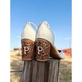 Pearl edged Closed Toe white Tooled heels (Heel only-3 inch)