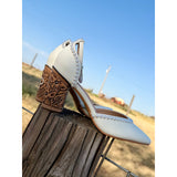 Pearl edged Closed Toe white Tooled heels (Heel only-3 inch)