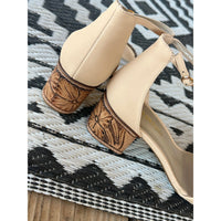 Size 9 Tan Tooled 2 inch Heels RTS