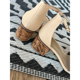 Size 9 Tan Tooled 2 inch Heels RTS