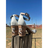 Custom Design White Open Toe Tooled Heel with ankle Strap  -2.75in