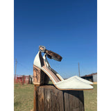 Closed Toe Tooled Heels 3 inch-White
