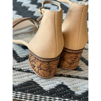 Size 9 Tan Tooled 2 inch Heels RTS