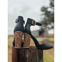4inch  Black Tooled Heels-size 8.5 RTS