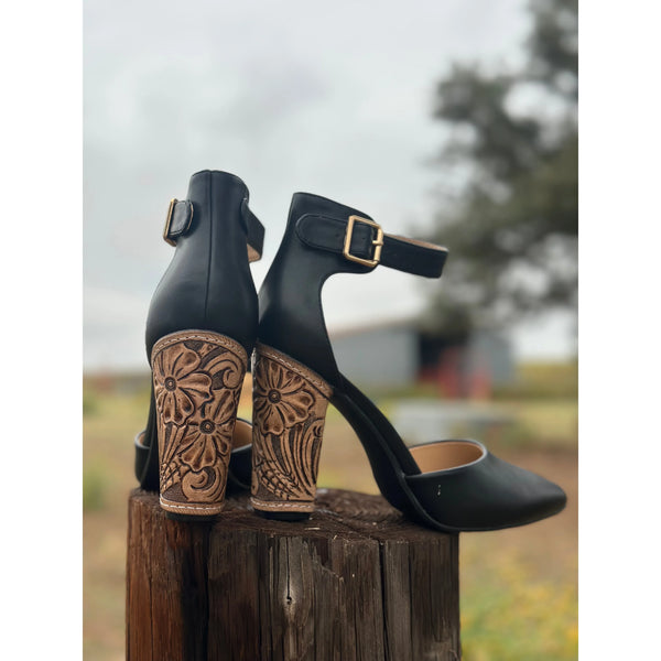 4inch  Black Tooled Heels-size 8.5 RTS