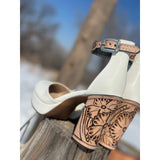 Closed Toe White PLATFORM Tooled Heels-4in