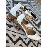 Closed Toe Tooled Heels 2 inch-White