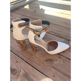 4 inch White Closed Toe Tooled Heels