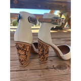 4 inch White Closed Toe Tooled Heels