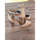 4 inch Tan Closed Toe Tooled Heels