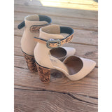4 inch Tan Closed Toe Tooled Heels