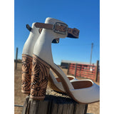 4 inch White Closed Toe Tooled Heels