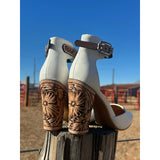 4 inch White Closed Toe Tooled Heels