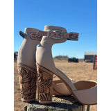 4inch Tan Tooled Heels-size 8.5 Ready to Ship