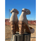 4inch Tan Tooled Heels-size 8.5 Ready to Ship