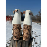 Closed Toe White PLATFORM Tooled Heels-4in