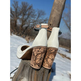 Closed Toe White PLATFORM Tooled Heels-4in