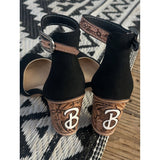 Custom Design Closed Toe Black Tooled Heels  3inch