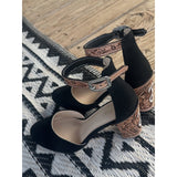 Custom Design Closed Toe Black Tooled Heels  3inch