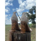 4 inch Floral Tan Tooled Heels