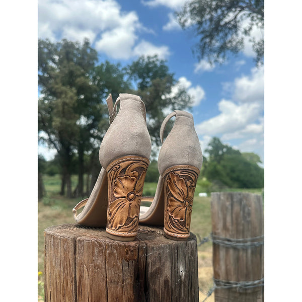 4 inch Floral Tan Tooled Heels