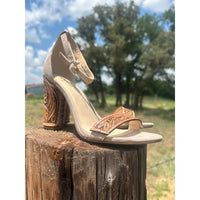 4 inch Floral Tan Tooled Heels