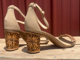 Tan Floral Tooled Heels-size 9.5RTS-2.75 inch