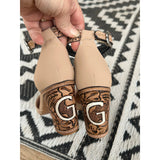 Closed Toe Tan Tooled Heels with Custom Design 3inch