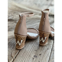 Tooled Heels with Initial- Tan
