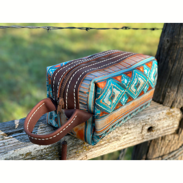 Turquoise/ Orange Aztec Dopp Kit Bag