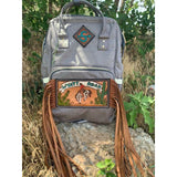 Diaper backpack with Custom patches and Long Fringe - Rockin Diamond Leather 