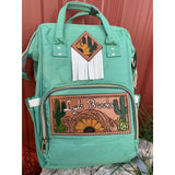 Diaper backpack with Custom patches & Fringe on upper patch - Rockin Diamond Leather 