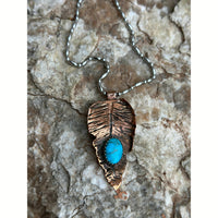 Copper Leaf and Turquoise Necklace