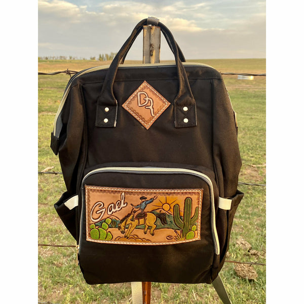 custom printed leather backpack Diaper backpack with Custom patches Black