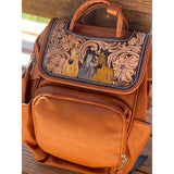Leather Diaper bag with tooled flap
